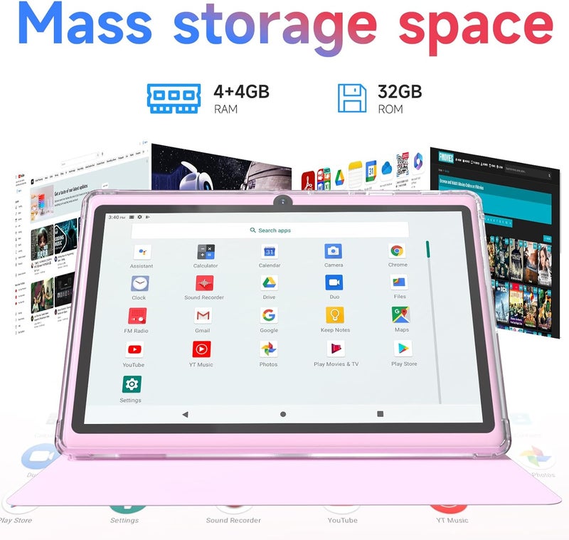 Aheadlink Android 14 Tablet 7 inch Tablets with Case, 8GB RAM 32GB ROM 1TB Expand, Quad-Core Processor Tablet PC, 1024 x 600 IPS Screen, Dual Camera, 3000mAh Battery, Bluetooth, WiFi, GMS, Widevine L1, Pink - Image 4
